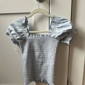 La Ligne smocked blue and white shirt